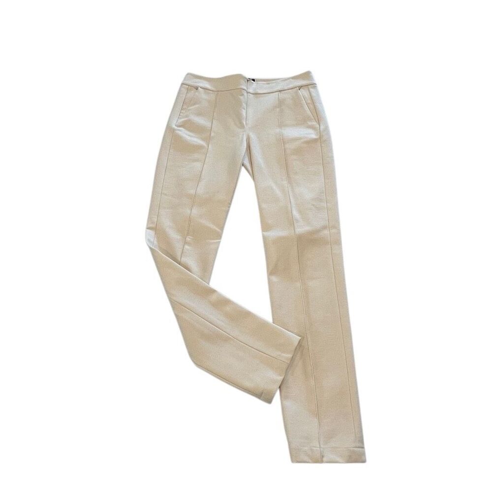 Worth New York Women's Flat Front Pinch Seam Trouser Dress Pants Cream Size 4